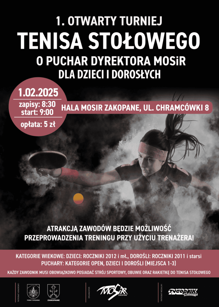 I Otwarty Turniej Tenisa Stołowego o Puchar Dyrektora MOSiR dla dzieci i dorosłych