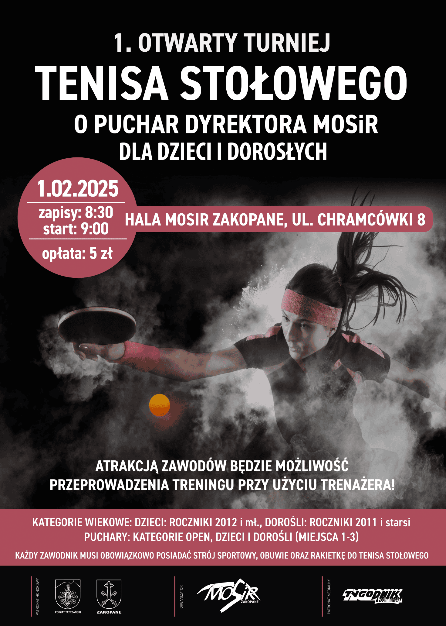 I Otwarty Turniej Tenisa Stołowego o Puchar Dyrektora MOSiR dla dzieci i dorosłych
